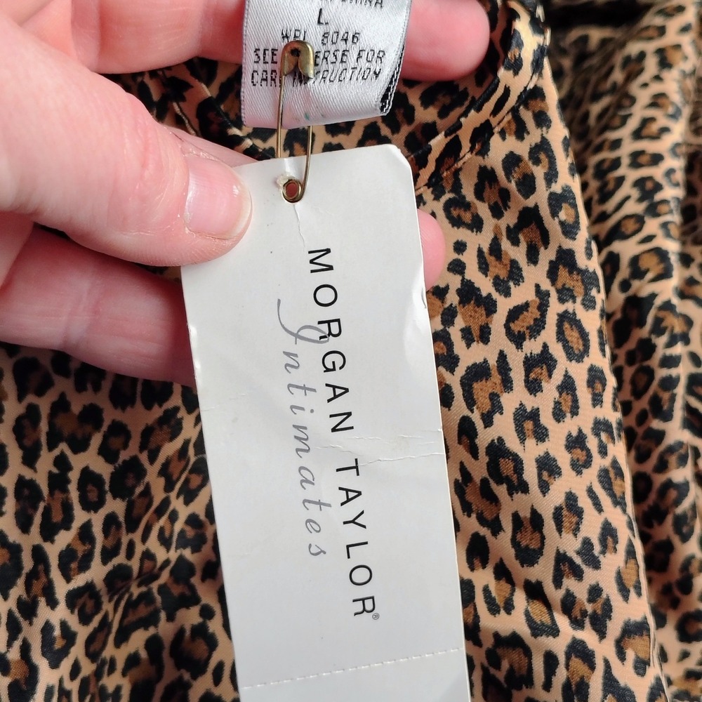 Morgan Taylor Intimates Leopard Print Satin Robe Brown Animal L NWT NOS regency - Picture 6 of 8
